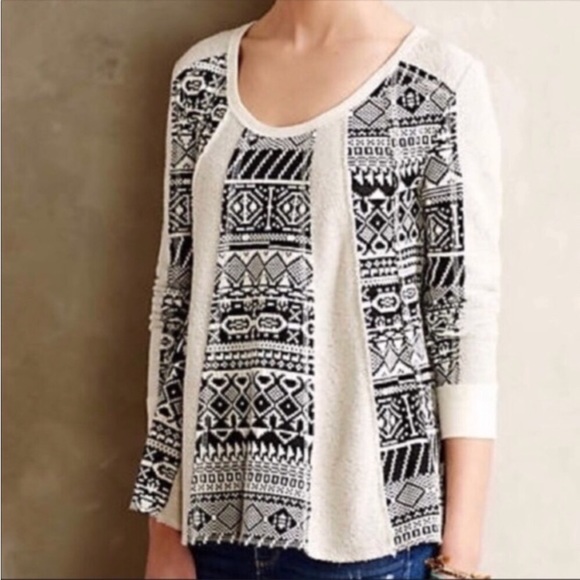 Anthro Lilka Geometric Print Swing Flare Long Sleeve Crew Neck Sweater Shirt Top - Picture 4 of 8